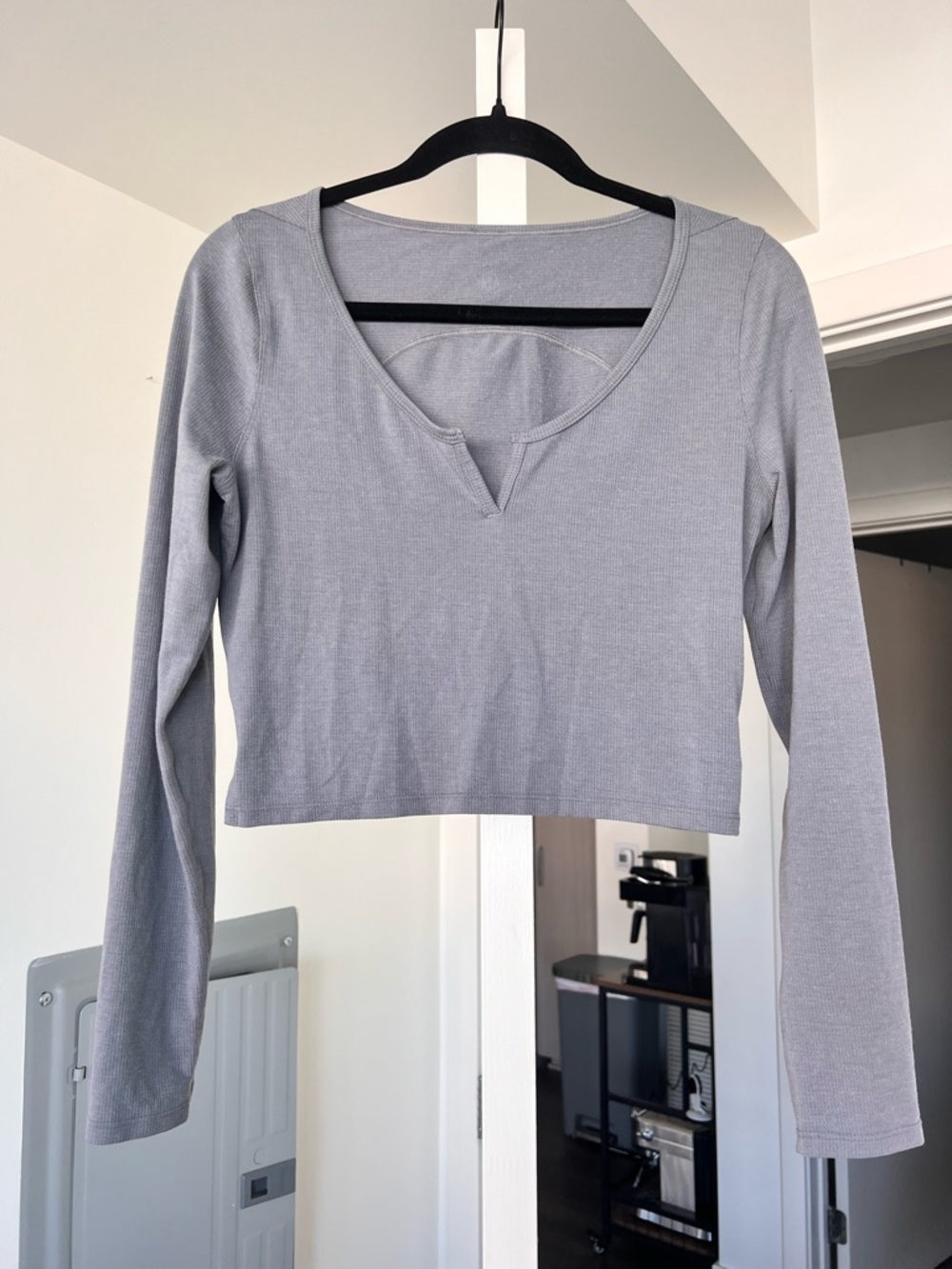 Lululemon Cropped Henley Long Sleeve Ribbed Top- Size M/8